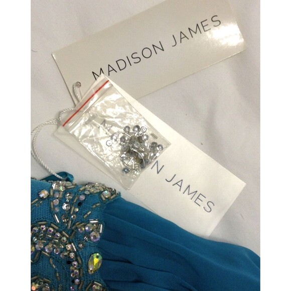 Vtg Ball Gown Dress 8 Turquoise Beaded Sequin Maxi Regency Prom Formal Princess - Picture 16 of 16